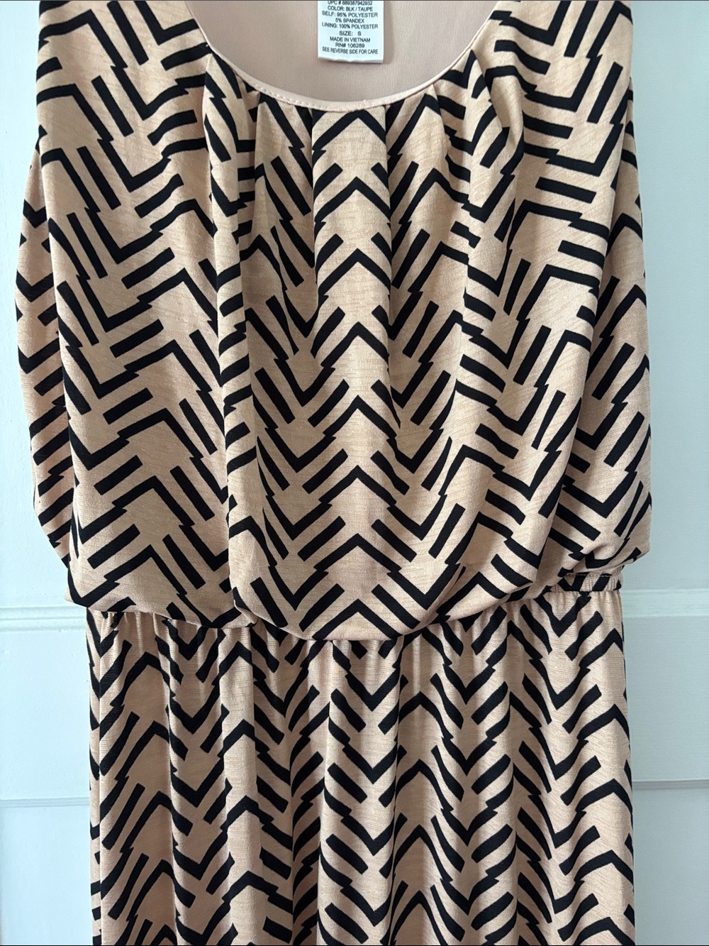 Three Hearts Beige Maxi Dress with Black Chevron Print - Picture 3 of 4